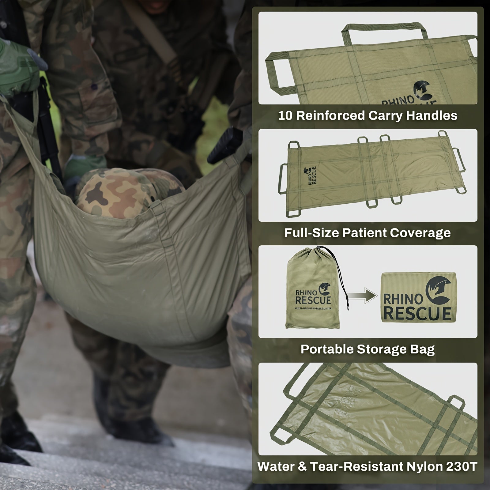 1 RHINO RESCUE Emergency Multi-Purpose Disposable Stretcher